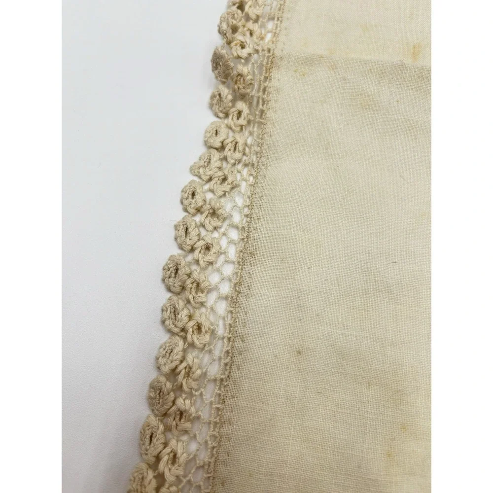 Vintage Hand Embroidered Table Runner Crochet Lace Trim Floral 34x13 Read##